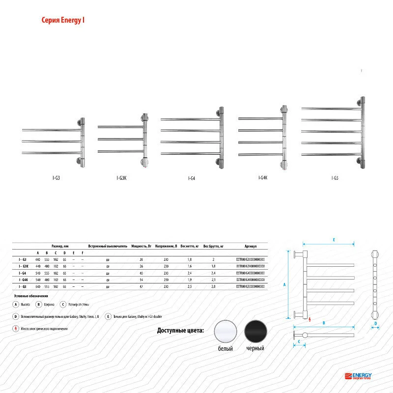 Полотенцесушитель электрический Energy I EETR00IG4K000000000 хром