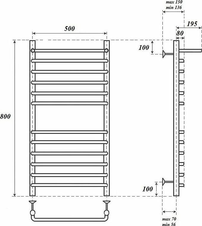 Полотенцесушитель водяной Point PN09158SP П11 500x800 с полкой, хром