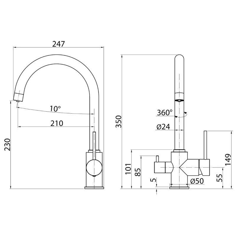 Смеситель для кухни Elghansa Kitchen Pure Water 56B5216-Steel серый