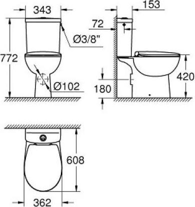 Унитаз-компакт Grohe Bau Ceramic 39428000 с бачком 39436000 с нижним подводом воды