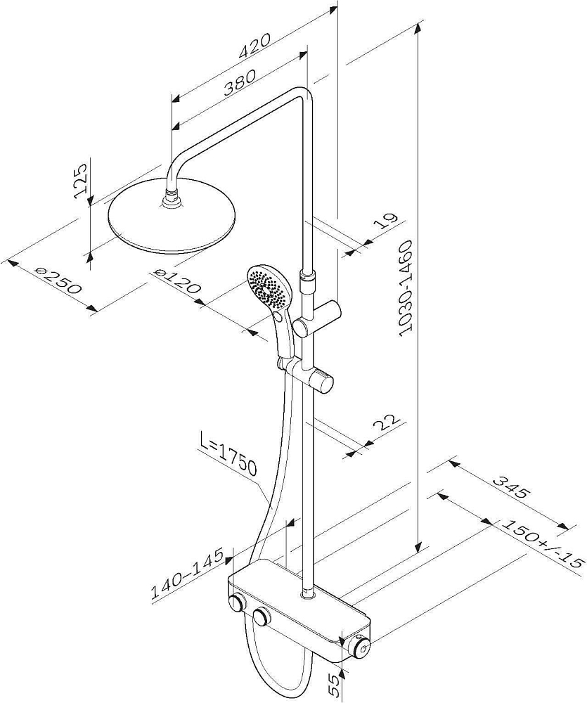 Душевая стойка AM.PM Inspire V2.0 F0750A400 с термостатом, хром