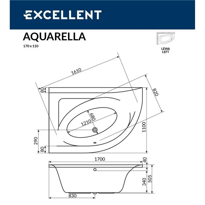 Акриловая ванна Excellent Aquarella WAEX.ARL17.SOFT.CR хром, белый