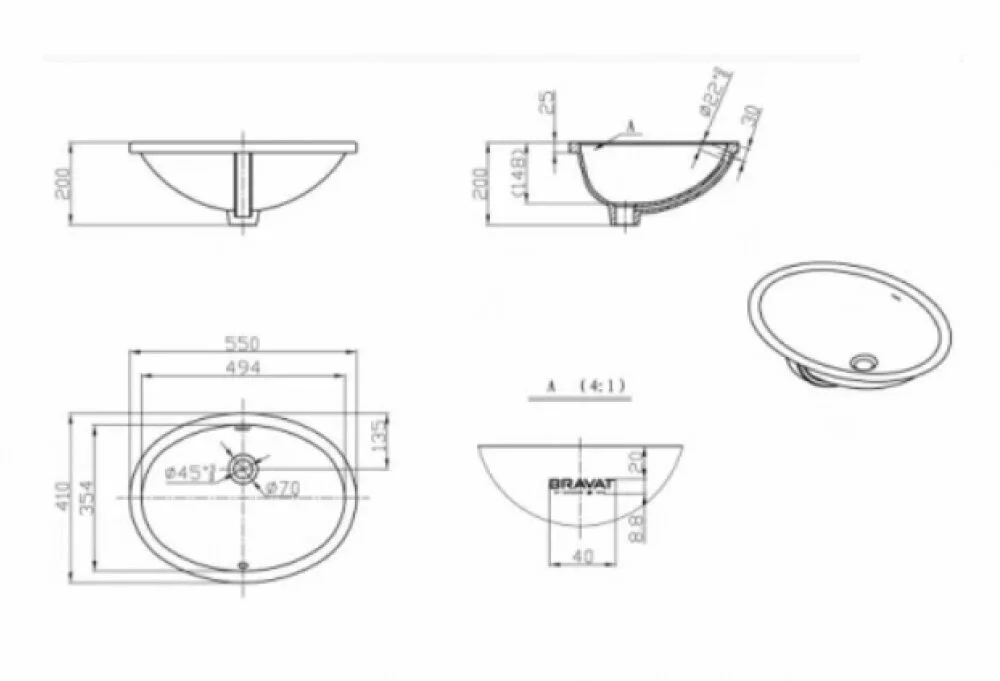 Раковина Bravat C22102W-ENG белый