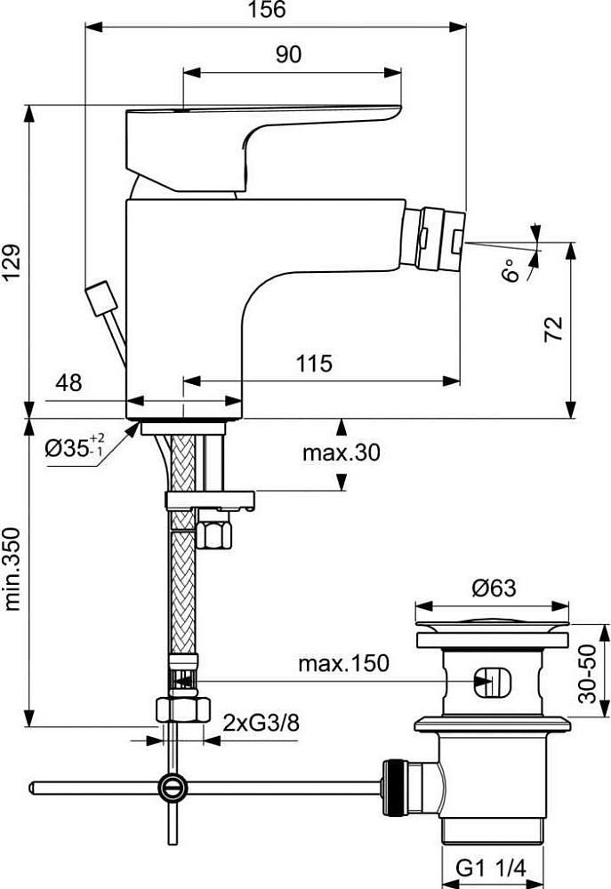 Смеситель для биде Ideal Standard CeraPlan III BC626AA, хром