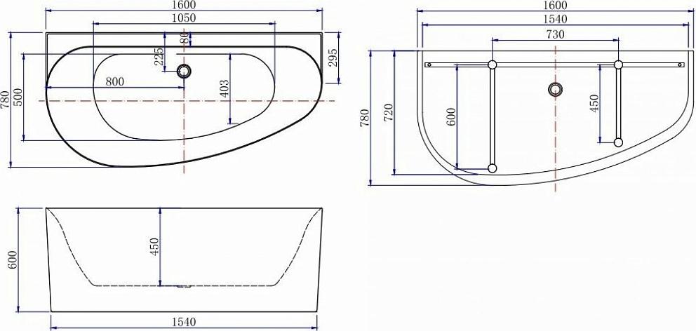 Акриловая ванна Allen Brau Priority 160x78 2.31005.21A/AM левая, белый матовый/антрацит