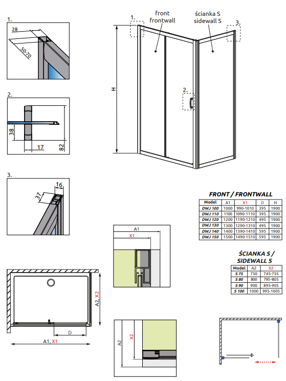 Душевой уголок Radaway Premium Plus DWJ+S 100х75 см стекло прозрачное