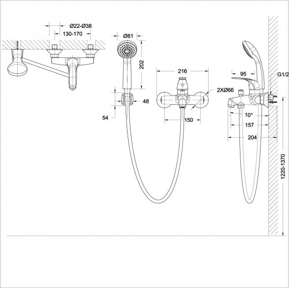 Смеситель Bravat Fit F6135188CP-B-RUS для ванны