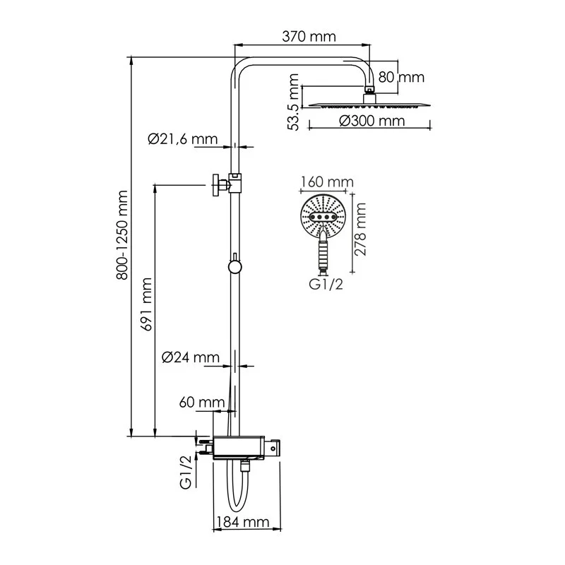 Душевая система WasserKRAFT серия A A113.116.059.CH Thermo хром