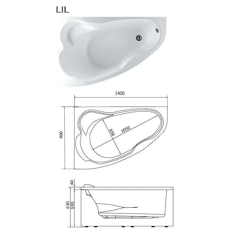 Акриловая ванна 1MarKa Lil 140х90 01лил1490лкп белый