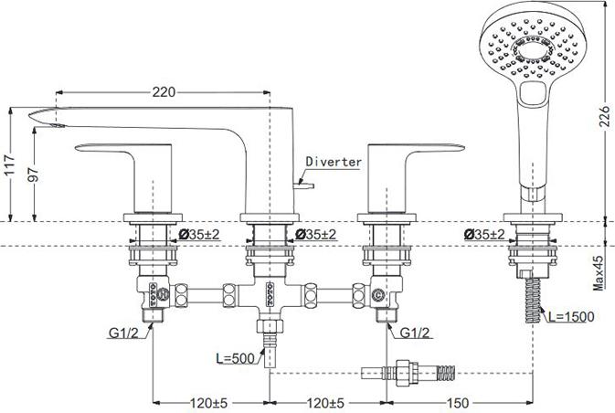 Смеситель на борт ванны TOTO MH/Neorest TBG04202R, хром