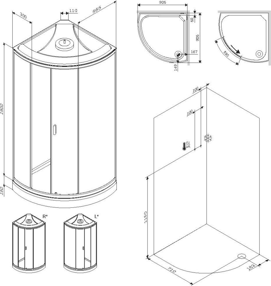 Душевая кабина AM.PM X-Joy 90x90 W88C-301-090WT64, профиль белый, стекло прозрачное