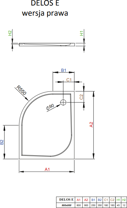 Поддон для душа 90х80 см Radaway Delos SDE8090-01R