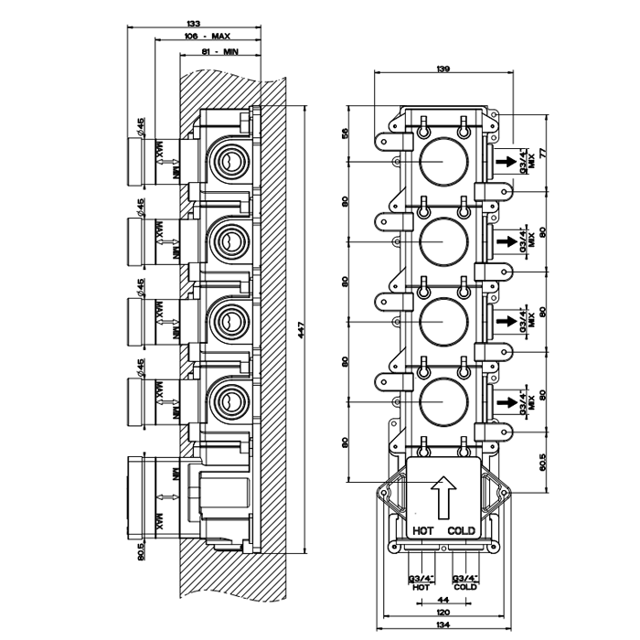 Скрытая часть для термостатического смесителя Gessi 43107#031, черный