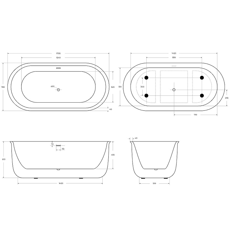 Акриловая ванна BelBagno BB709-1700-780 170x78, белый