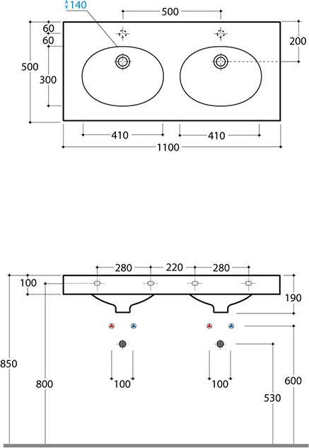 Раковина 110 см Globo Bowl+ BP110.BI*2forlav