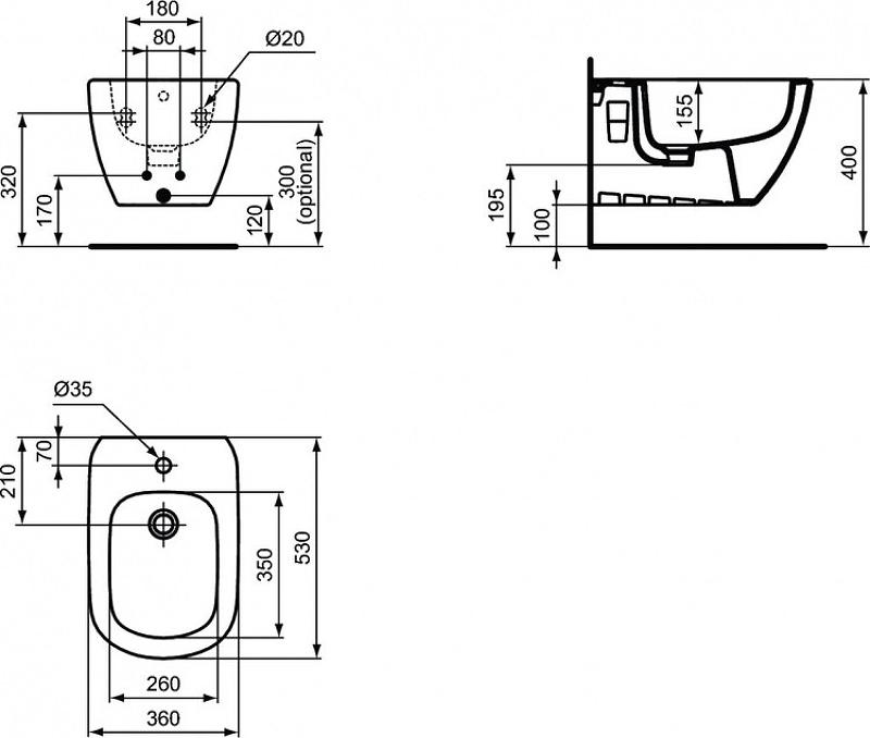 Подвесное биде Ideal Standard Tesi T3552V1, белый