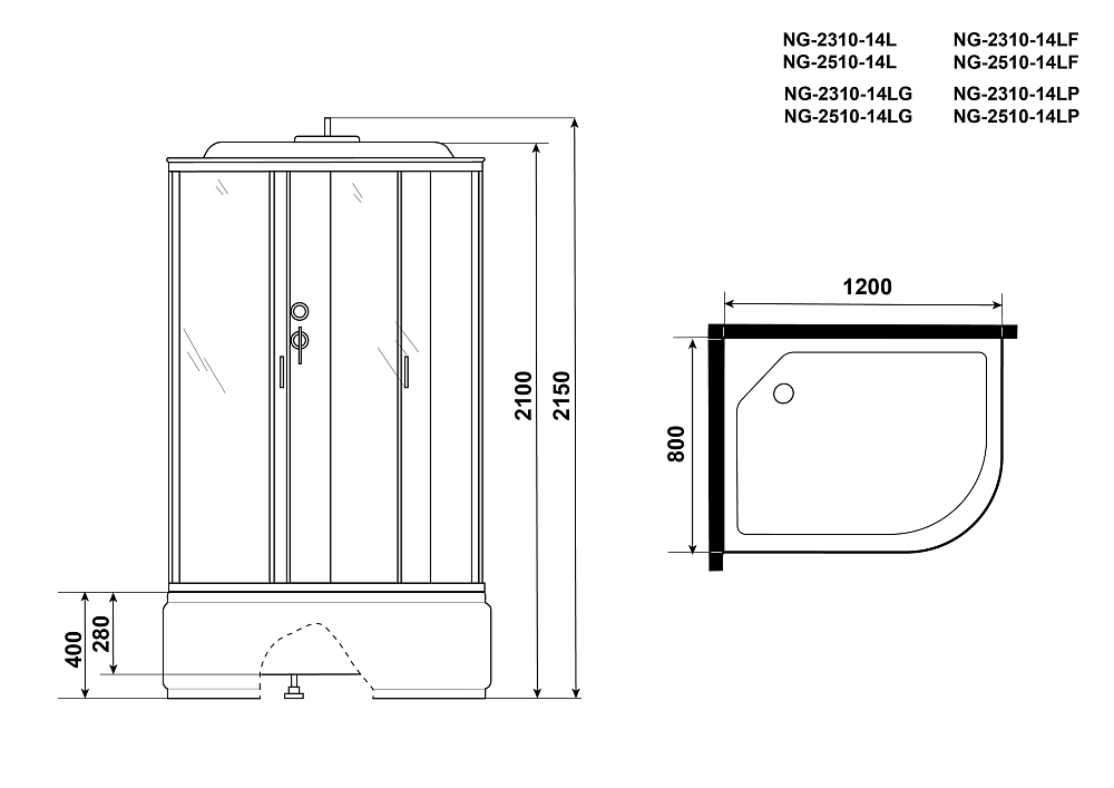 Душевая кабина Niagara Classic 25101434L NG-2510-14L 120x80x215, стекло тонированное