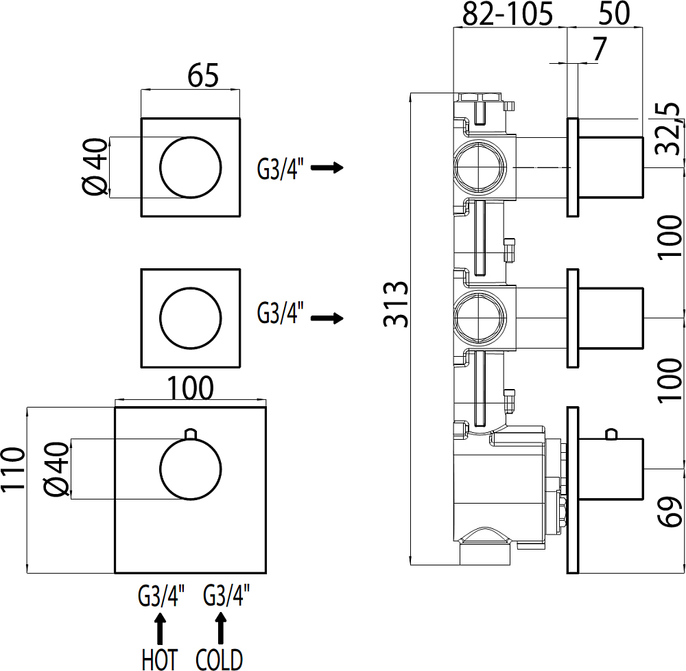 Скрытая часть Bossini OKI 2 Outlets LP Z030201