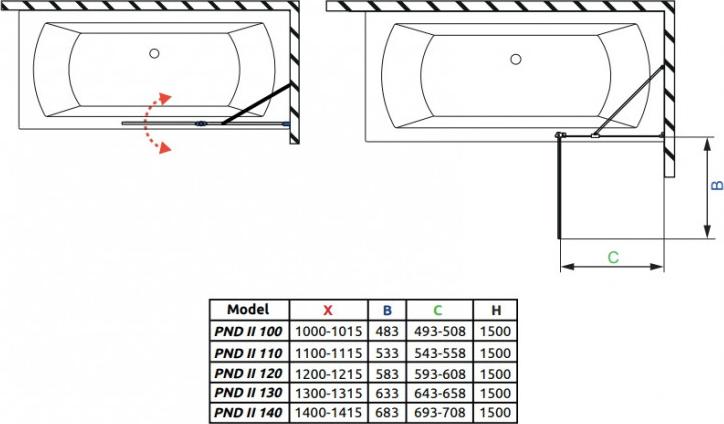 Шторка для ванной Radaway Nes PND II 120 R 10009120-01-01R