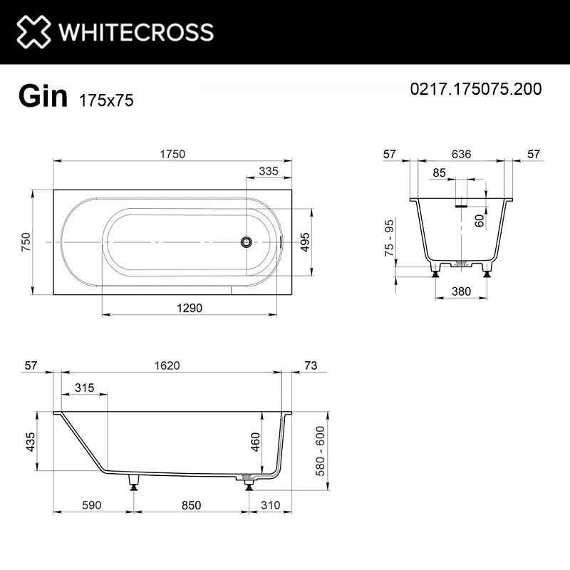 Ванна Whitecross Gin 175x75 217175075200 белый матовый