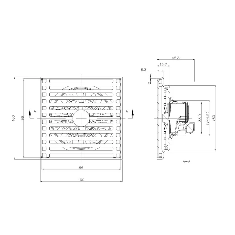 Трап Arrow AG5185MB, 10 x 10 см, с решеткой, черный матовый