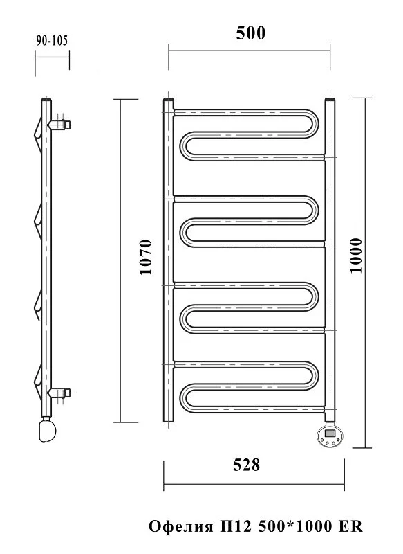 Полотенцесушитель электрический Domoterm Офелия Офелия П12 500*1000 EL хром