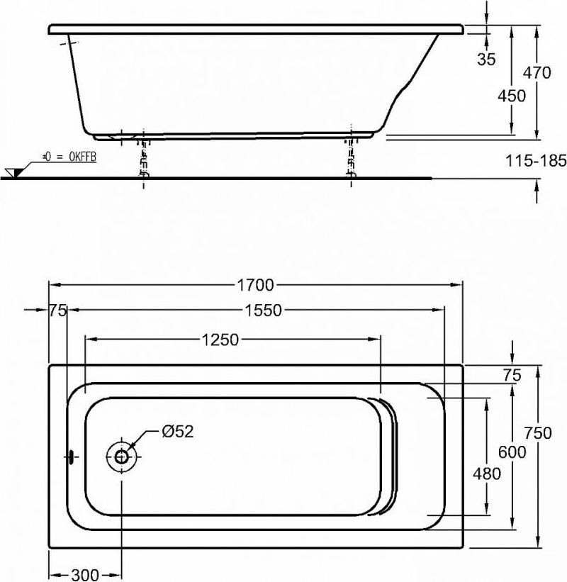 Акриловая ванна Geberit Renova Compact 657370000, белый