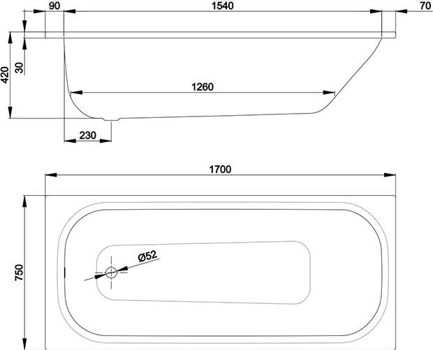 Ванна Bette Form 2020 2947-000 AD, AS 170х75х42 см, с системой антишум, антислип SENSE, белый