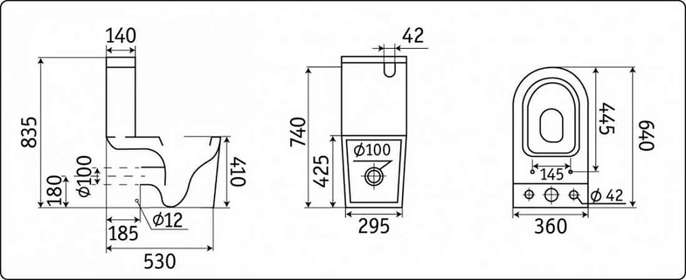 Напольный унитаз CeramaLux NS 2178-18 36 х 64 х 83.5 см безободковый, сиденье DP, Soft Close, цвет черный глянцевый