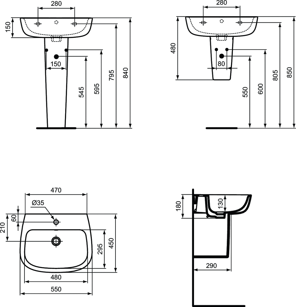 Раковина 55 см Ideal Standard Esedra T279901, белый