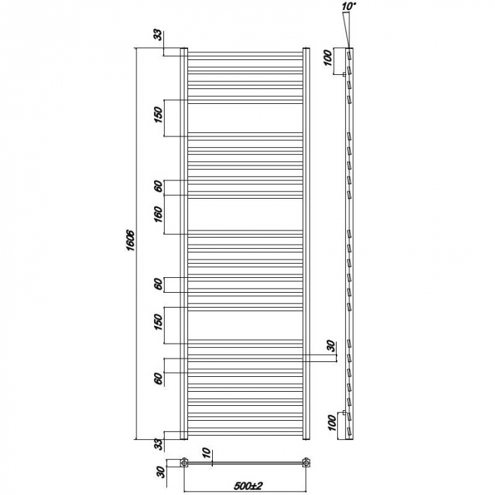 Полотенцесушитель водяной 50x160 см Ravak Degree X04000083684, хром