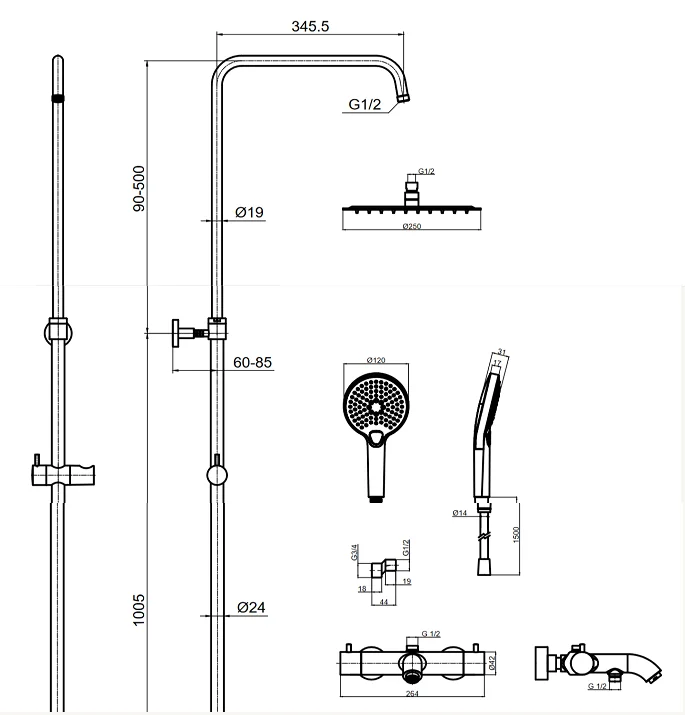 Душевая система AQUAme AQM8008GM серый