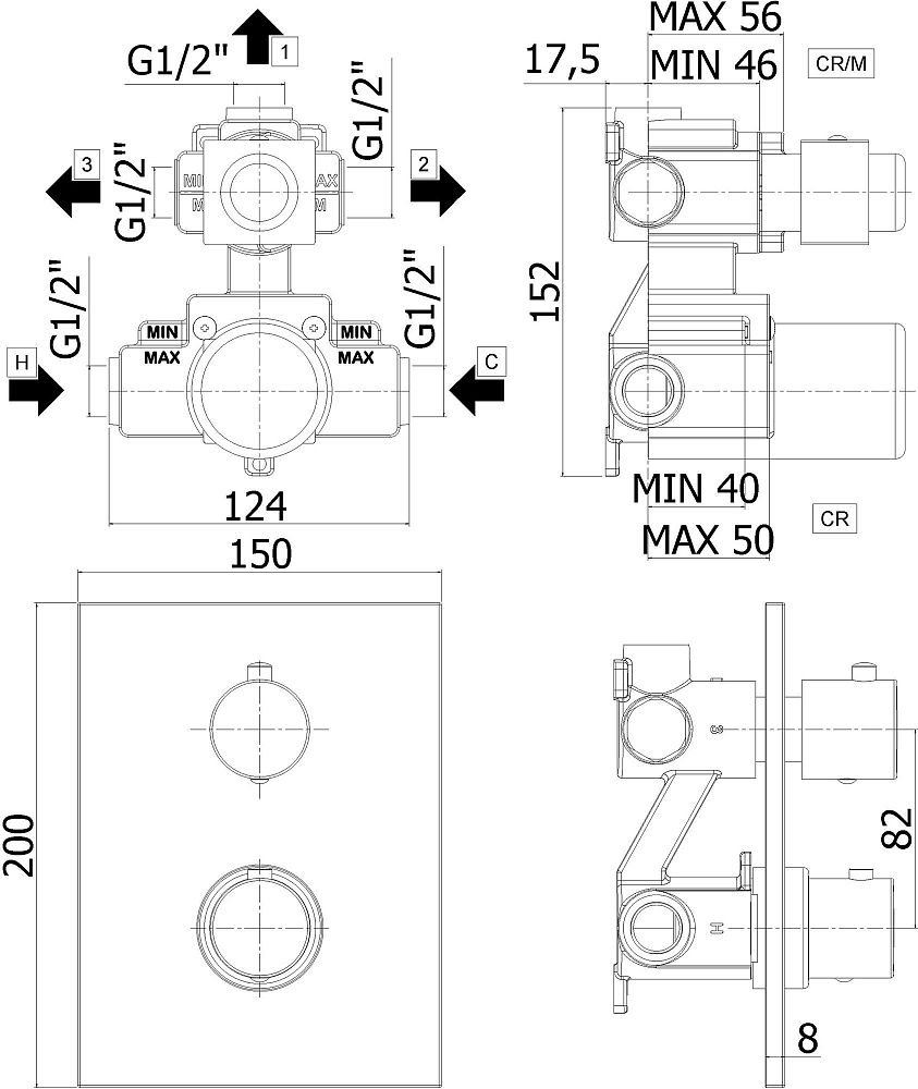 Смеситель для ванны с душем Paffoni Light LIQ519NO/M с внутренней частью, черный