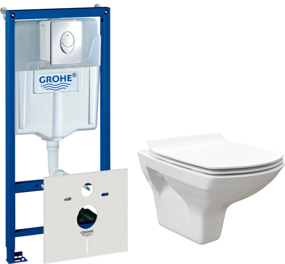 Инсталляция Grohe Rapid SL 38750001 4 в 1 с унитазом Stworki Стокгольм 38750001/63428 Clean On DPL EO slim 63428, крышка микролифт, клавиша хром