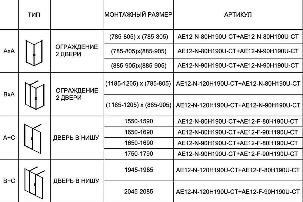 Душевая дверь Aquanet Cinetic AE12-N-80H190U-CT профиль хром, стекло прозрачное