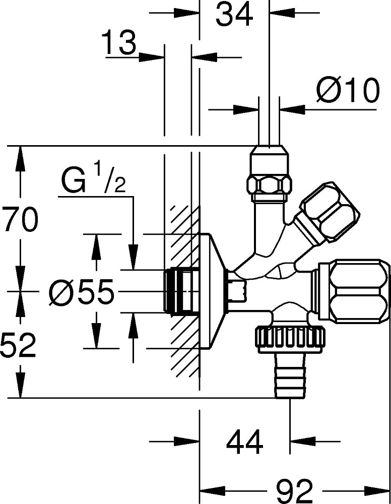 Вентиль Grohe WAS 22036000 комбинированный 1/2" с уплотнительным кольцом