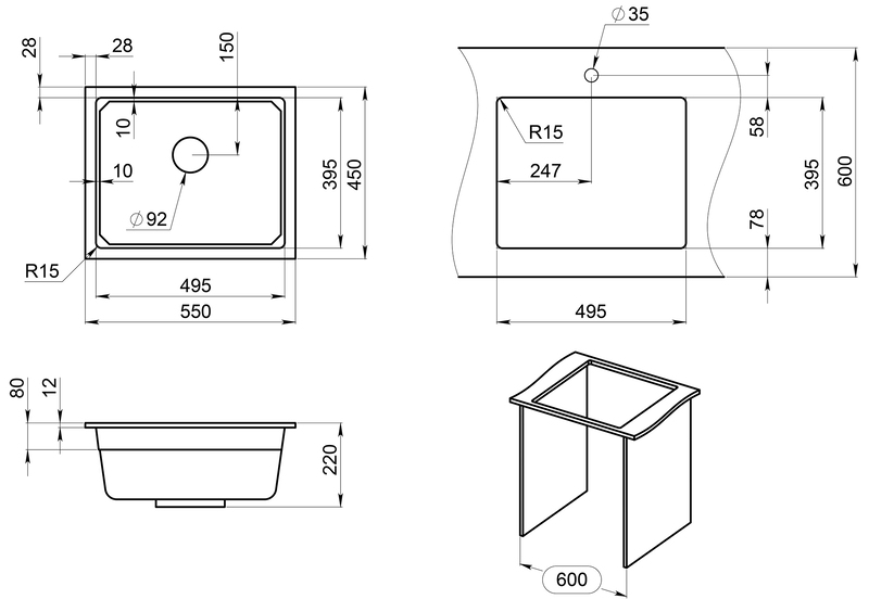 Мойка кухонная Granula Kitchen Space 5501U, ЧЁРНЫЙ черный