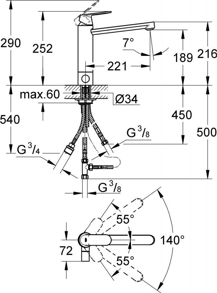 Смеситель Grohe Eurosmart Cosmopolitan 30195000 для кухонной мойки