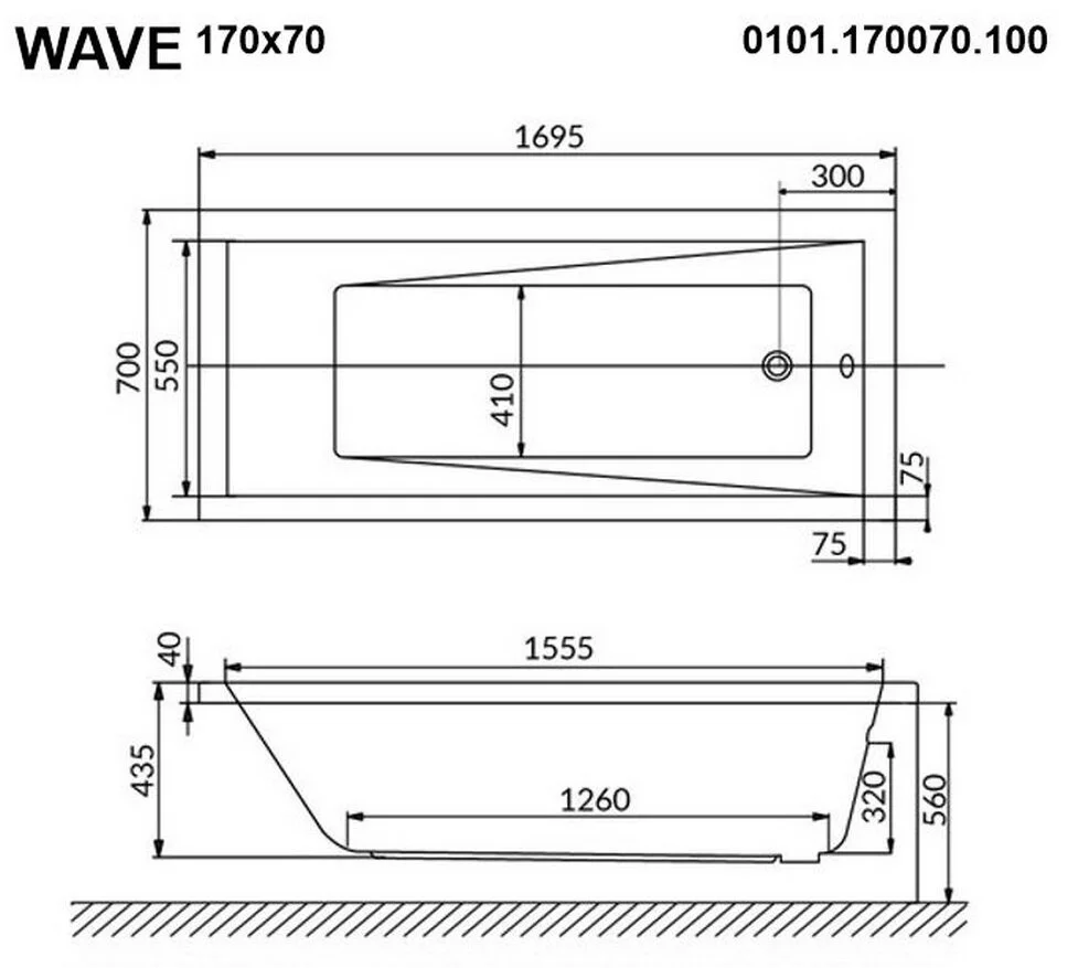 Акриловая ванна Whitecross Wave 0101.170070.100.ULTRANANO.CR хром, белый