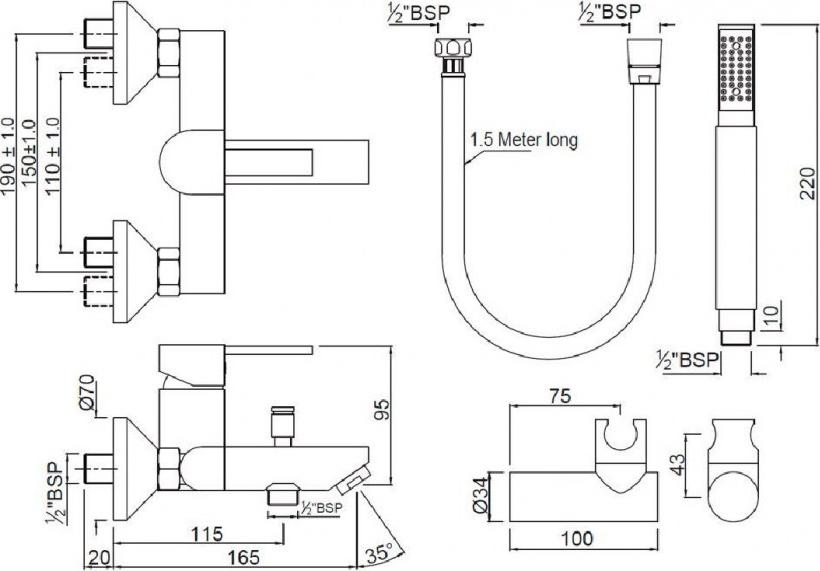 Смеситель для ванны Jaquar D'Arc DRC-CHR-37119SHK