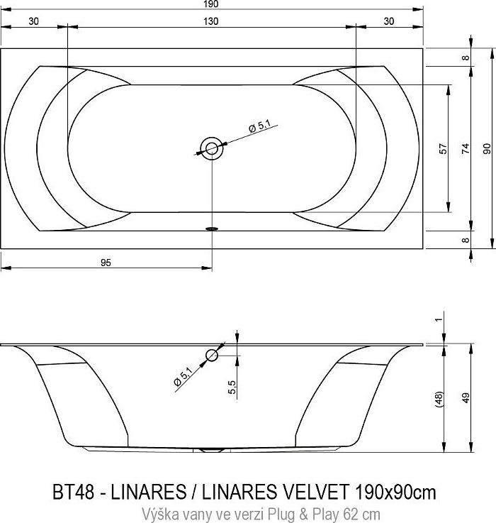 Акриловая ванна Riho Linares 190x90 L B143017005 без гидромассажа