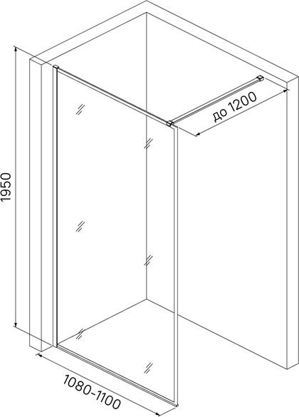 Душевая перегородка 110х195 см Iddis Slide Walk In SLI8BS7i23, стекло прозрачное/чёрный