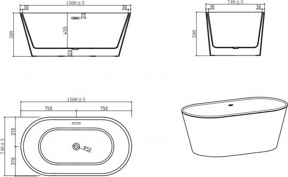 Акриловая ванна BelBagno 150х75 BB202-1500-750