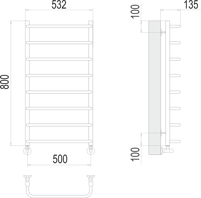 Полотенцесушитель водяной Terminus Стандарт П8 500x800 4670078530370, хром