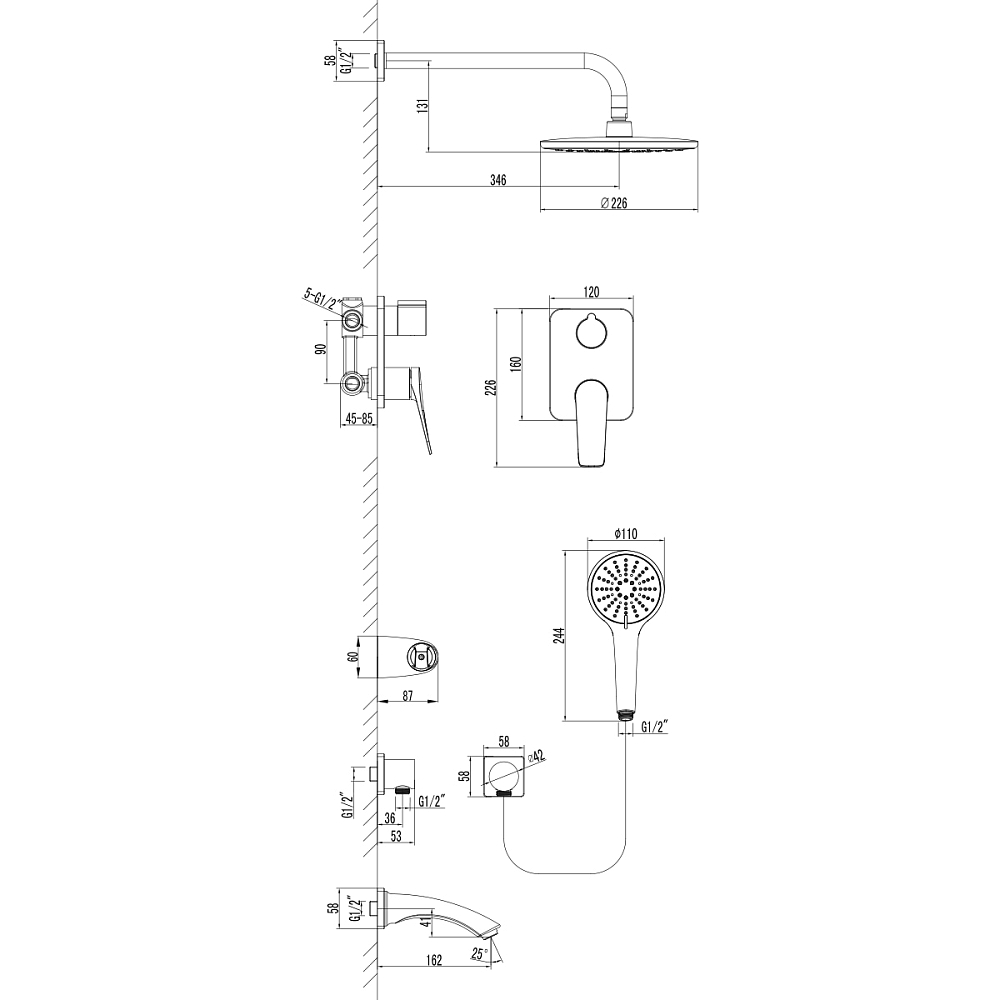 Душевая система Lemark Bronx LM3722GM графит