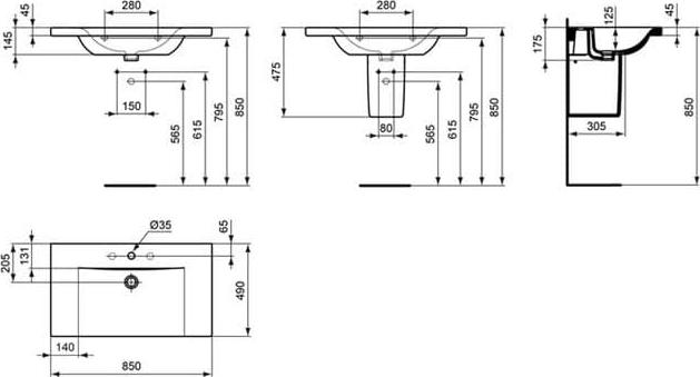 Раковина 85 см Ideal Standard Connect E812701, белый