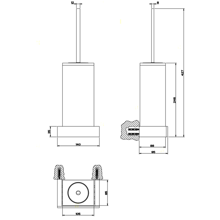 Ёршик для унитаза Gessi Rettangolo 20819#099, черный / белый