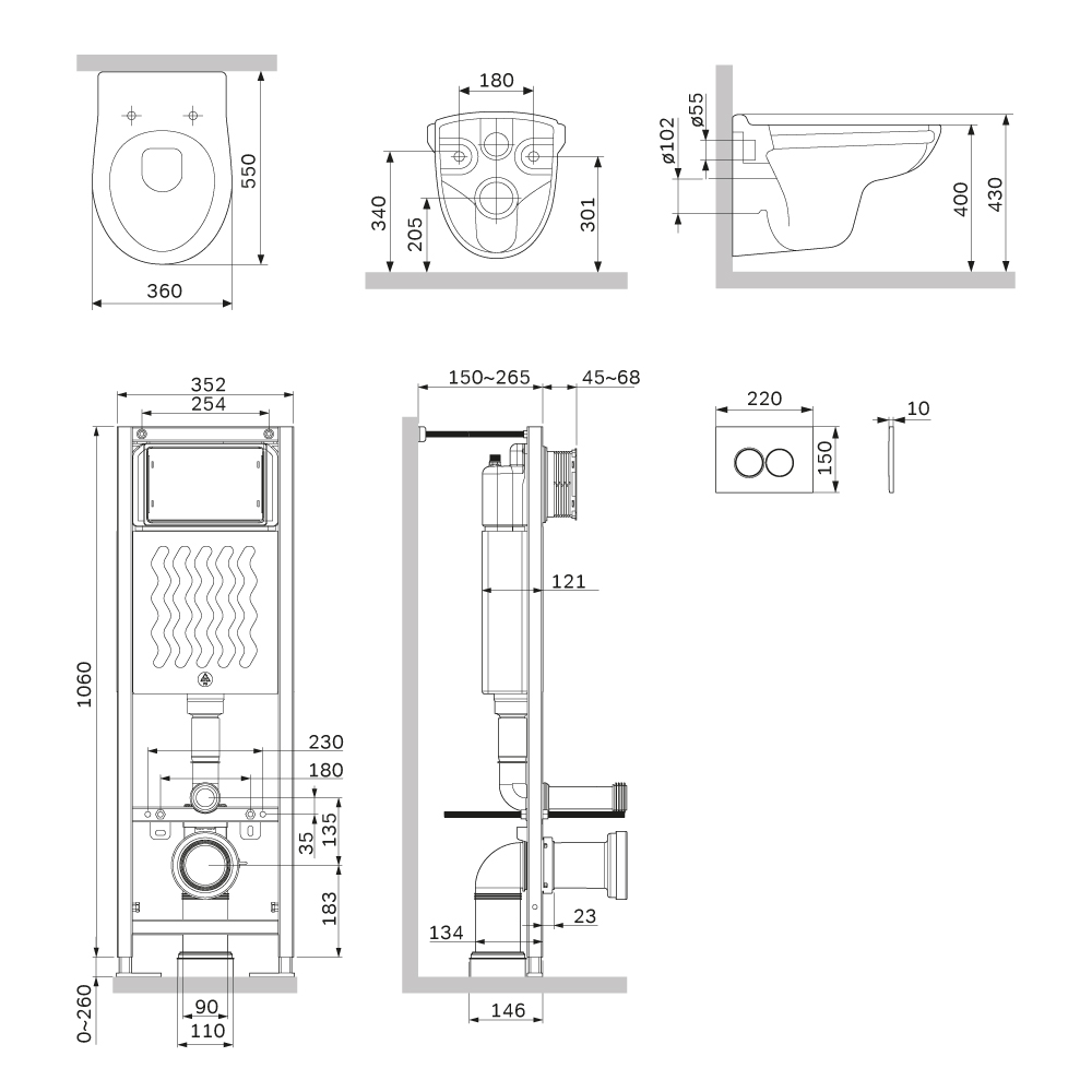 Унитаз Willow c инсталляцией ErgoFit Am.Pm IS110151.DX15C1700 c кнопкой смыва хром глянец