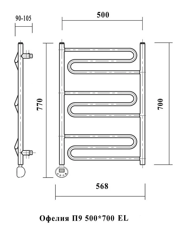Полотенцесушитель электрический Domoterm Офелия Офелия П9 500*700 EL хром