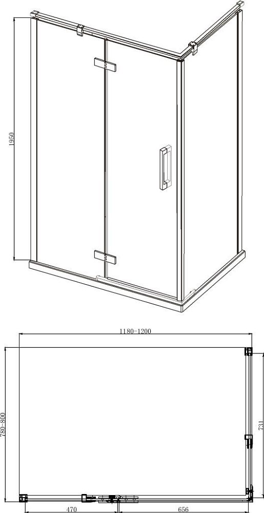 Душевой уголок 120х80 см Bravat Blackline BS120.3112AB L-open, стекло прозрачное